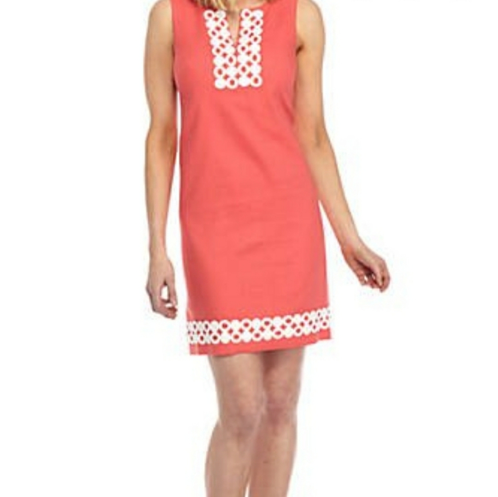 Jessica Howard Coral Crochet Hem Sleeveless dress